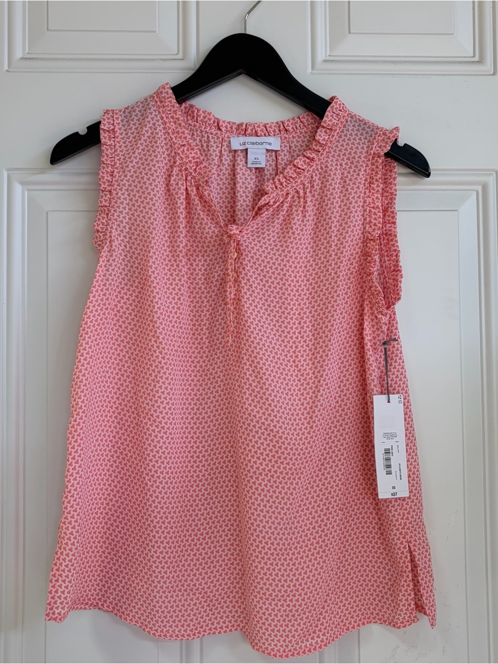 Liz Claiborne Pink Printed Ruffle Neck Sleeveless Top